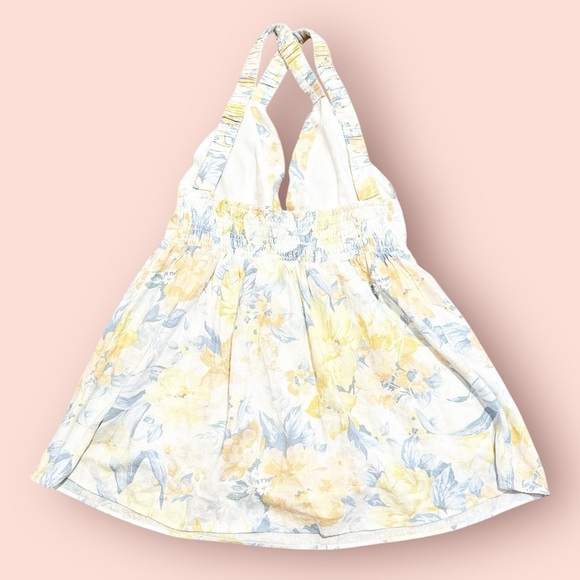 NWT Abercrombie Floral Romper Plunge Neck Scrunchie-Style Crossover Straps LP - Picture 4 of 12